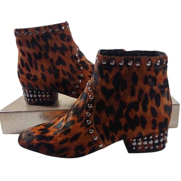 Sam Edelman Leopard Print Lorin Womens Calf Hair Studded Ankle Boots Wom… - Picture 1 of 6
